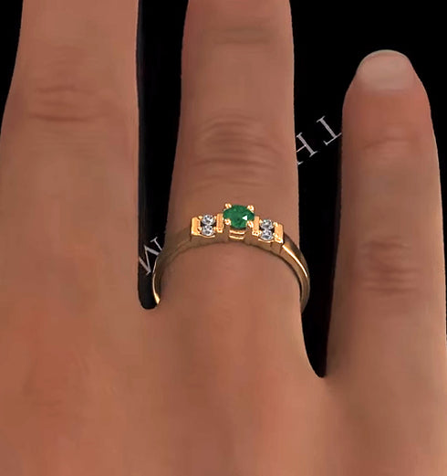 Emerald 3.75mm And Diamond 9K Gold Ring